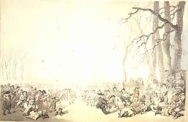 Skating on the Serpentine, c.1786 Oil Painting by Thomas Rowlandson