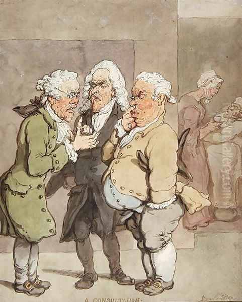 The Doctors Consultation, 1815-1820 Oil Painting by Thomas Rowlandson