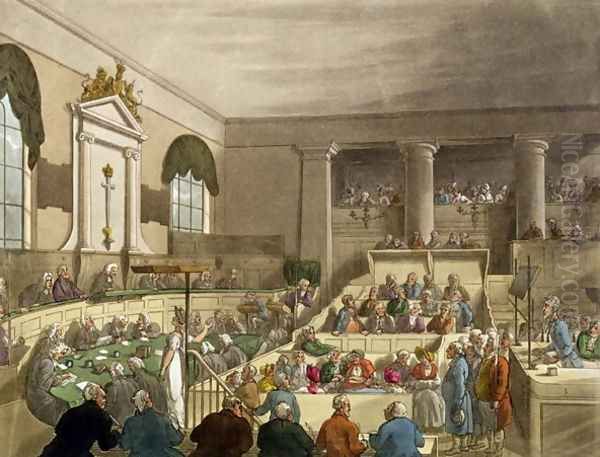 Trial in Progress at the Old Bailey Oil Painting by Thomas Rowlandson