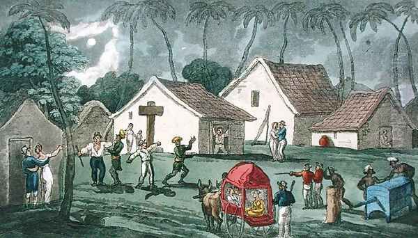 Pays a Nocturnal Visit to Dungaree, from The Grand Master, or Adventures of Qui Hi in Hindostan. A Hudibras Poem in Eight Cantos by Quiz, by William Combe 1741-1823 published by Thomas Tegg, London, 1815 Oil Painting by Thomas Rowlandson