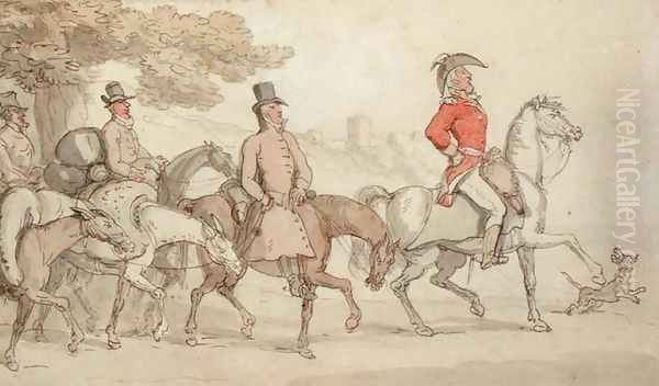 Illustrations for The Military Adventures of Johnny Newcome: 'Dashed with his suite for Santarem that night by John Mitford 1782-1831 Oil Painting by Thomas Rowlandson