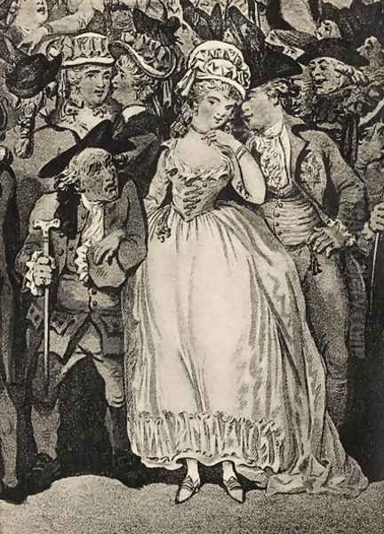 Mrs Mary Robinson accompanied by the Prince of Wales and her husband Thomas Robinson Oil Painting by Thomas Rowlandson