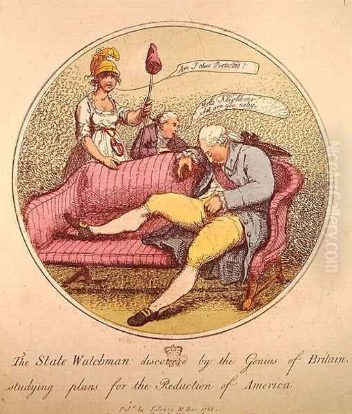 The State Watchman discover'd by the genius of Britain, studying plans for the reduction of America, 1781 Oil Painting by Thomas Rowlandson