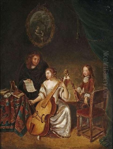 Music Lesson. Oil Painting by Caspar Netscher