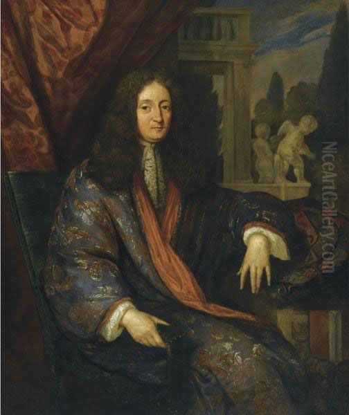 Portrait Of A Gentleman Wearing A Japanese Coat Oil Painting by Caspar Netscher