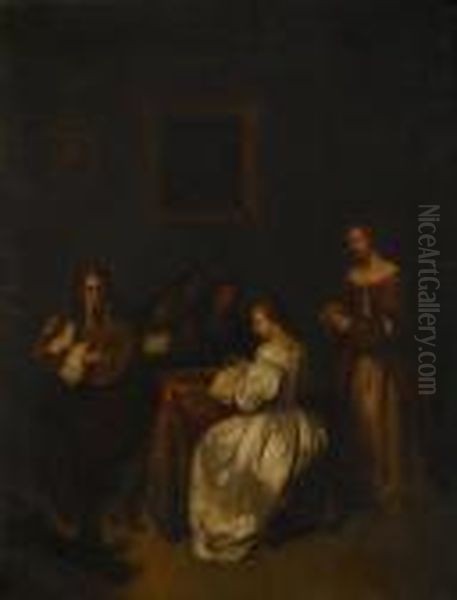 A Musical Party Oil Painting by Caspar Netscher