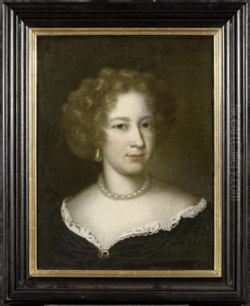 Portrait Of A Lady With A Pearl Necklace Oil Painting by Caspar Netscher