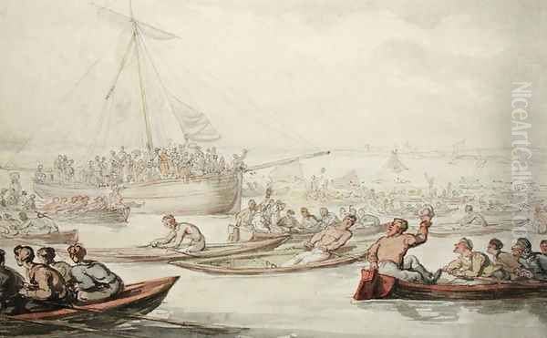 The Annual Sculling Race for Doggetts Coat and Badge, c.1805-10 Oil Painting by Thomas Rowlandson