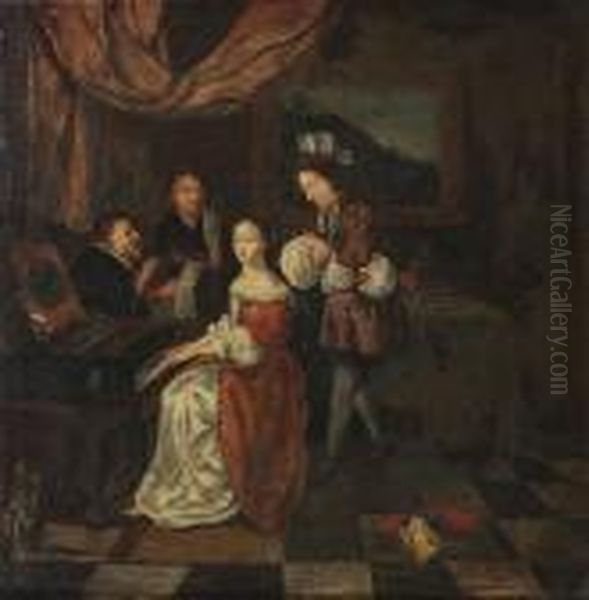 A Musical Gathering Oil Painting by Caspar Netscher