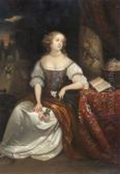 Bildnis Einer Sitzenden Jungen Dame Mit Perlenschmuck Oil Painting by Caspar Netscher