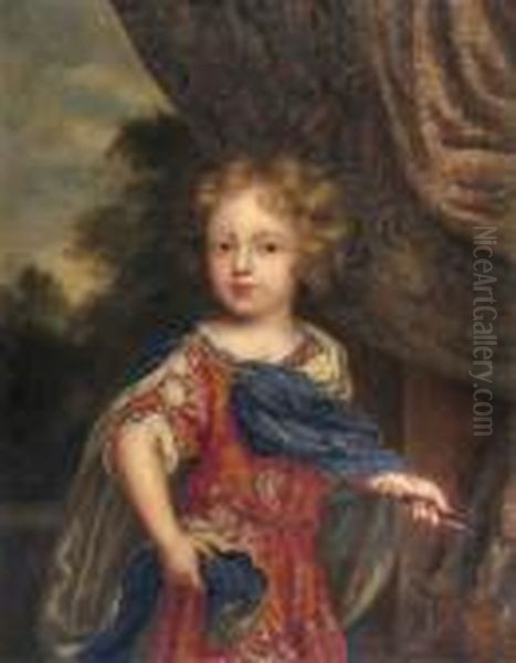 Portrait Of A Boy Standing In A Park Oil Painting by Caspar Netscher