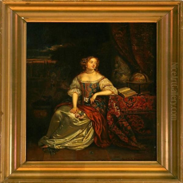 Woman With A Rose Oil Painting by Caspar Netscher