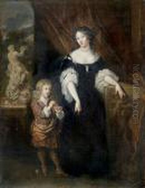 Portrait Presume De La Duchesse De Portland Et De Son Fils Oil Painting by Caspar Netscher