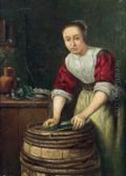 Una Sguattera Oil Painting by Caspar Netscher