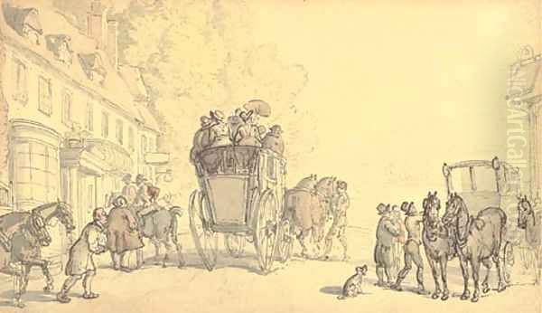 Figures outside a coaching inn Oil Painting by Thomas Rowlandson