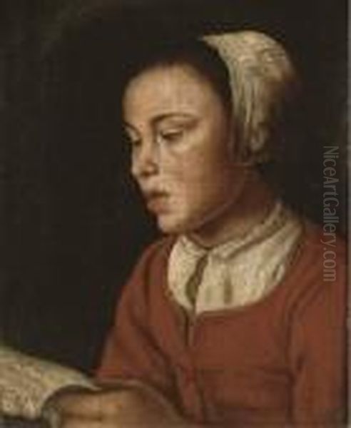 Portrait Of A Girl, Bust-length, Reading A Letter Oil Painting by Caspar Netscher