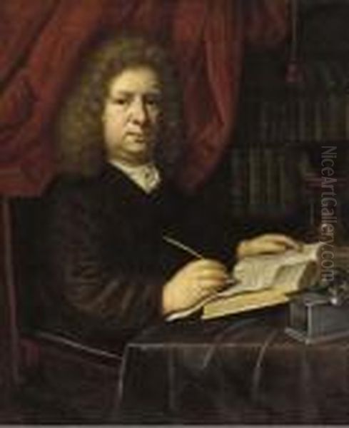 Portrait Of A Lawyer In His Study Oil Painting by Caspar Netscher