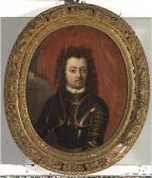 A Portrait Of Freiherr Von Elmpt, Imperial Colonel, Bust Length, Wearing Armour Oil Painting by Caspar Netscher