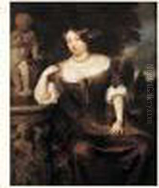 Portrait Presume D'une Princesse D'orange Pres D'une Fontaine Oil Painting by Caspar Netscher