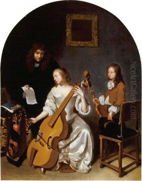 The Music Lesson Oil Painting by Caspar Netscher