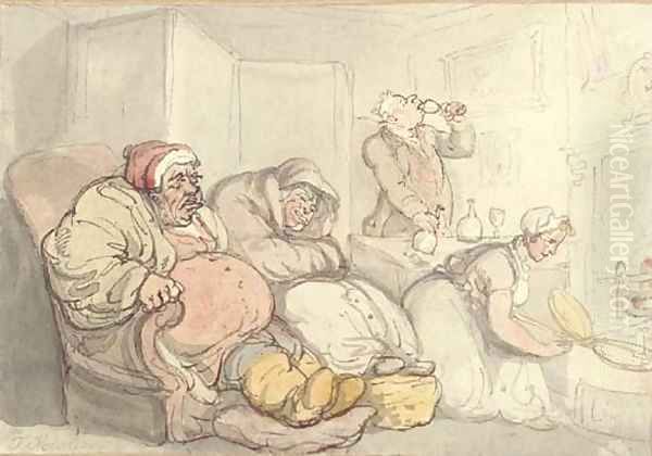 Almost Bed Time & the Butler clearing the Table Oil Painting by Thomas Rowlandson