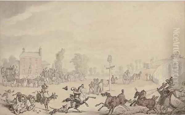 A collision at Kew Bridge Oil Painting by Thomas Rowlandson