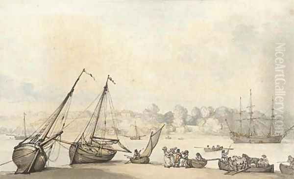 A view of Hilford on the River Fal, Cornwall Oil Painting by Thomas Rowlandson