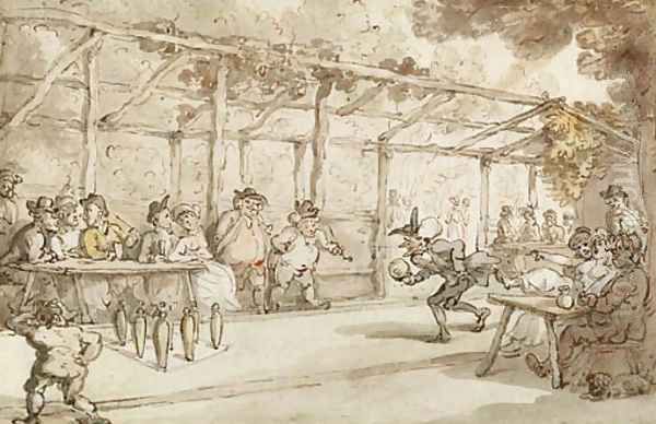 Dr. Syntax playing a game of ninepins Oil Painting by Thomas Rowlandson