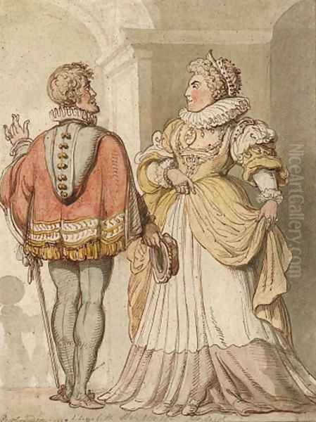 Elizabeth and Sir Walter Raleigh Oil Painting by Thomas Rowlandson