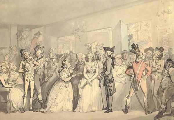 Foyer of the Haymarket Theatre during the 'Surrender of Calais' Oil Painting by Thomas Rowlandson