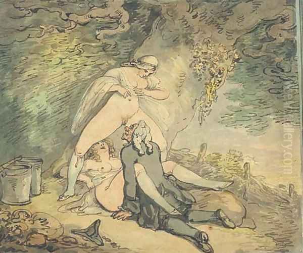 The Parson and the milkmaids Oil Painting by Thomas Rowlandson