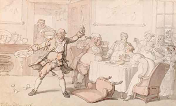 A mad dog in a dining room Oil Painting by Thomas Rowlandson