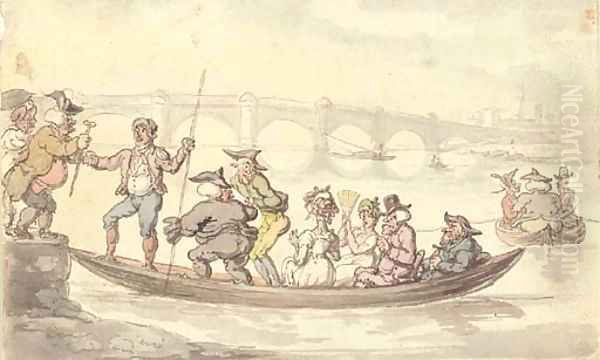 A river ferry on the Thames Oil Painting by Thomas Rowlandson