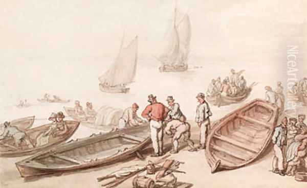 A scene with boats including sailors and other figures Oil Painting by Thomas Rowlandson