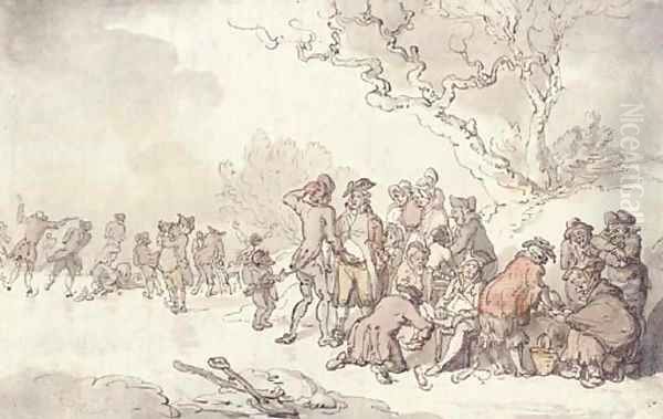 A skating party on the Serpentine, London Oil Painting by Thomas Rowlandson