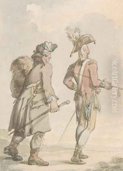 An infantry officer with his soldier-servant Oil Painting by Thomas Rowlandson