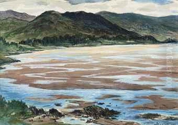 The Estuary At Barmouth, North Wales Oil Painting by Christopher R. Wynne Nevinson