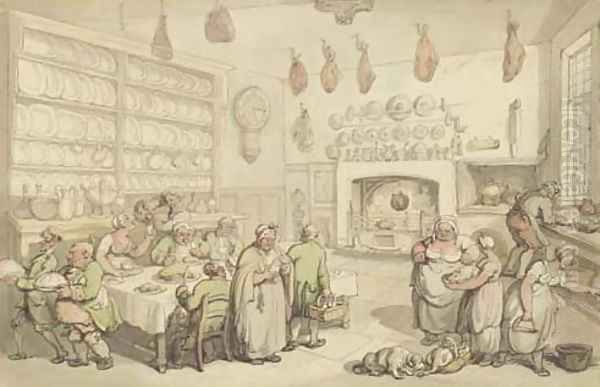 Dinner in the Kitchens Oil Painting by Thomas Rowlandson