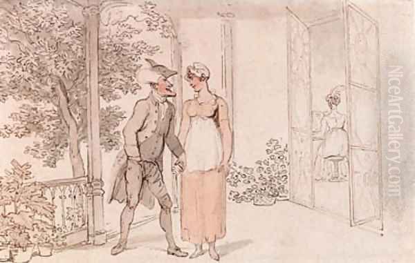 Dr. Syntax with a young maid on a terrace Oil Painting by Thomas Rowlandson