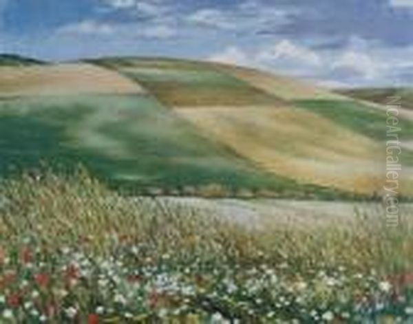 Poppyfield Oil Painting by Christopher R. Wynne Nevinson