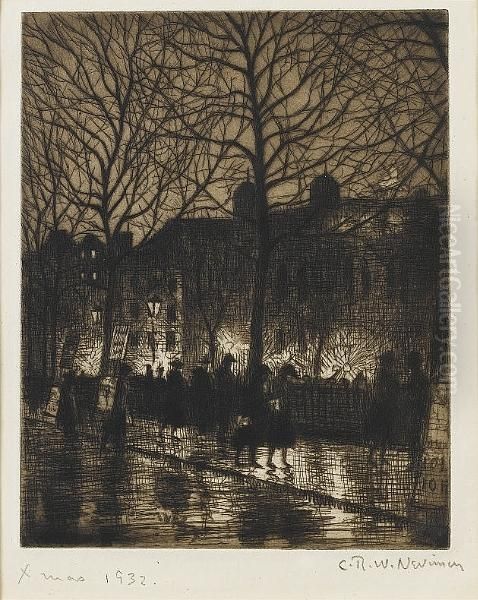 Street Scene At Night Oil Painting by Christopher R. Wynne Nevinson