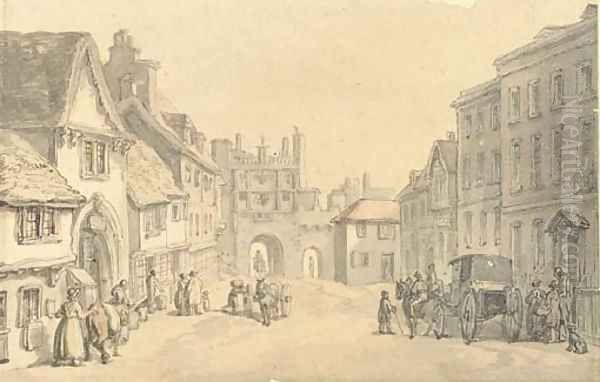 High street in a country town Oil Painting by Thomas Rowlandson