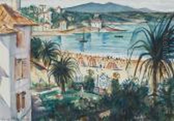 Mediterranean Beach Scene Oil Painting by Christopher R. Wynne Nevinson