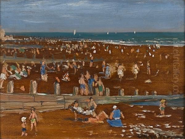 Beach Scene Oil Painting by Christopher R. Wynne Nevinson