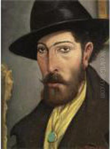 The Yellow Scarf (portrait Of Augustus John) Oil Painting by Christopher R. Wynne Nevinson