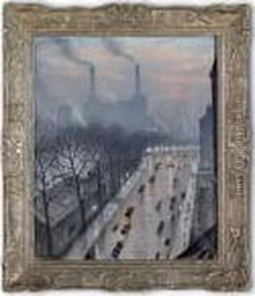 Battersea Twilight Oil Painting by Christopher R. Wynne Nevinson