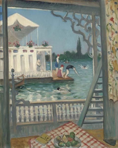 House Boat Oil Painting by Christopher R. Wynne Nevinson