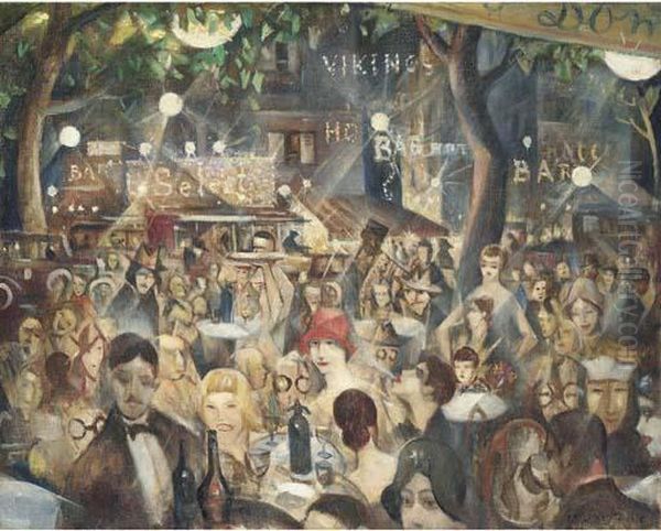 Sur La Terrasse, Montparnasse Oil Painting by Christopher R. Wynne Nevinson