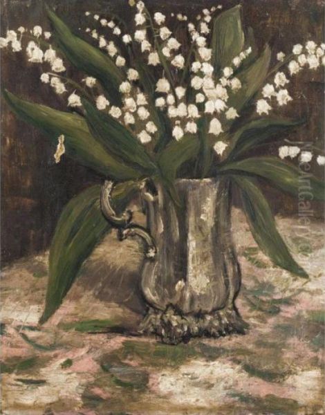 Still Life With Lily Of The Valley Oil Painting by Christopher R. Wynne Nevinson