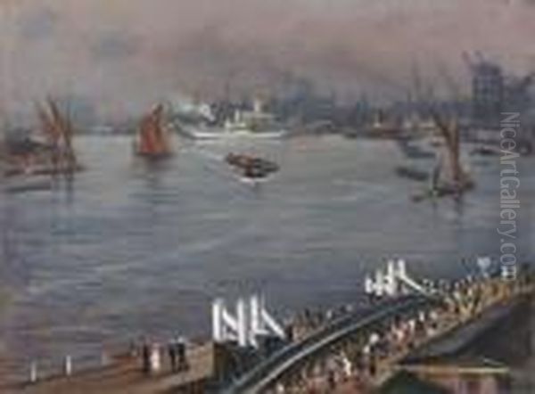 Greenwich Pier Oil Painting by Christopher R. Wynne Nevinson